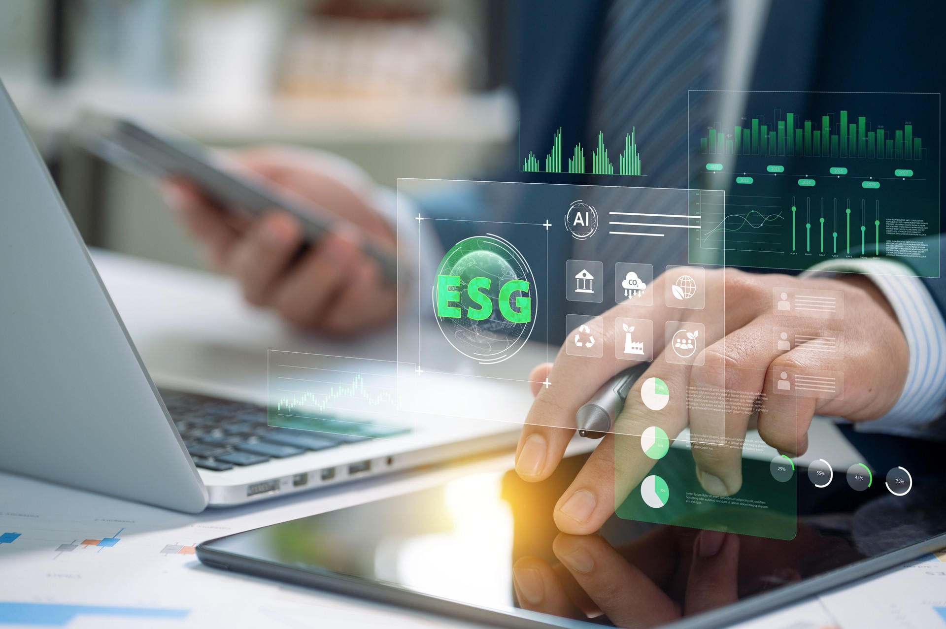 Digital ESG Solutions for Sustainable Growth, Advanced Analytics Showcasing Environmental, Social, and Governance Strategies for Corporate Responsibility and Green Business Goals